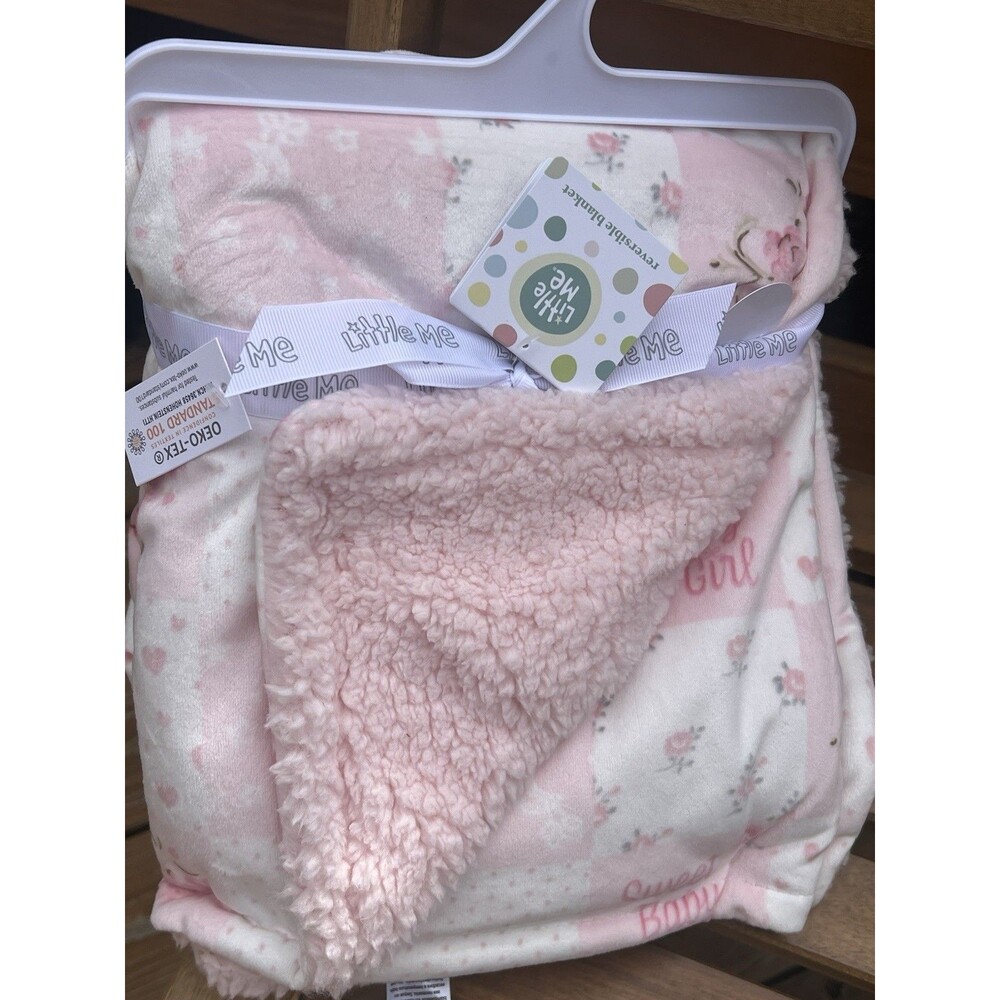 Little Me Baby Blanket Sweet Baby Girl Pink Patchwork White Velour Sherpa New